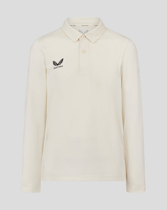 Junior Cricket Long Sleeve Tech Playing Shirt - Cannoli Cream