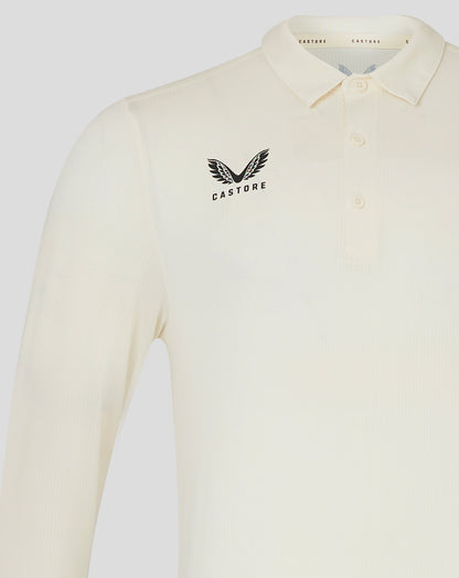 Mens Cricket Long Sleeve Tech Playing Shirt - Cannoli Cream