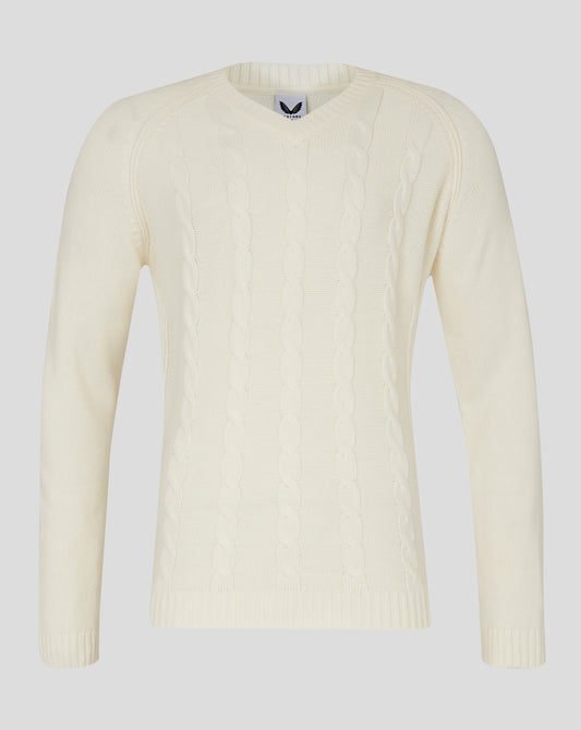 Mens Cricket Knitted Long Sleeve Jumper - Cannoli Cream