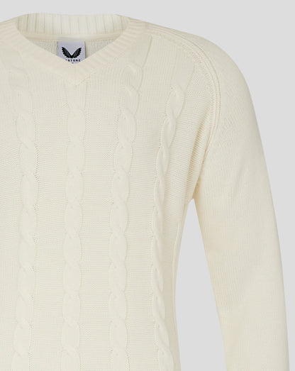 Mens Cricket Knitted Long Sleeve Jumper - Cannoli Cream