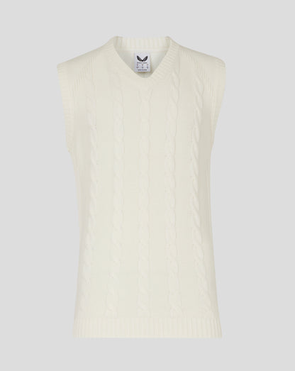 Mens Cricket Sleeveless Knitted Jumper - Cannoli Cream