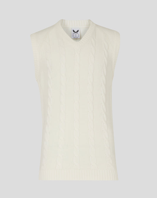 Mens Cricket Sleeveless Knitted Jumper - Cannoli Cream