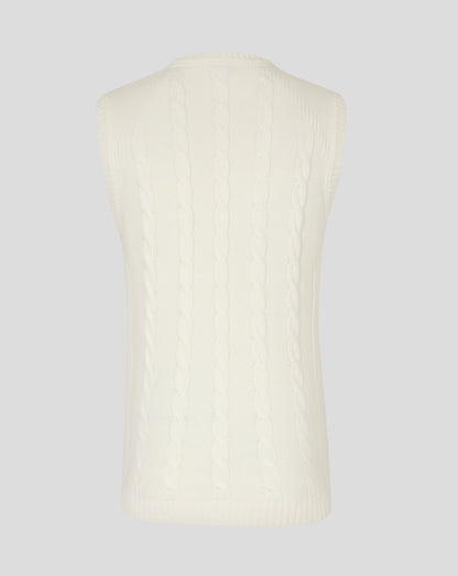 Mens Cricket Sleeveless Knitted Jumper - Cannoli Cream